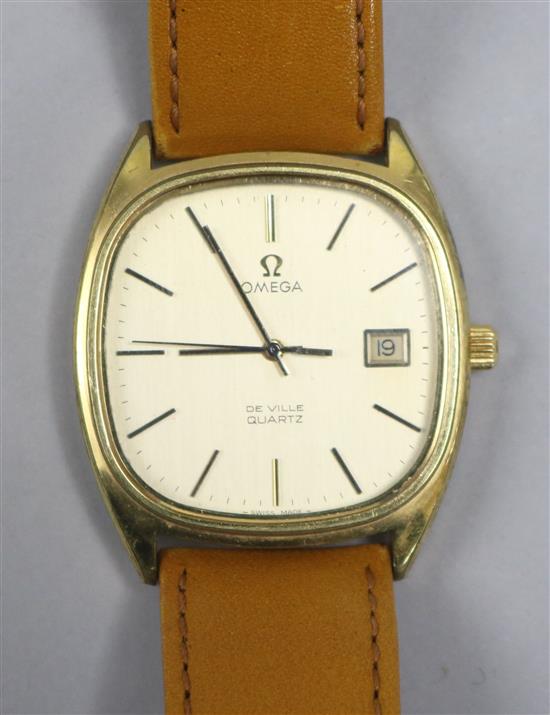A gentlemans steel and gold plated Omega de Ville quartz wrist watch.